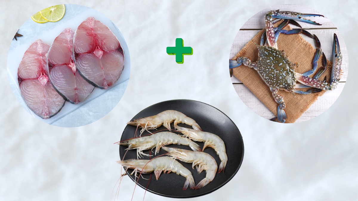 Seer (500 G) / Small Prawn (Deshelled) (500 G) / Crab BL (500 G)